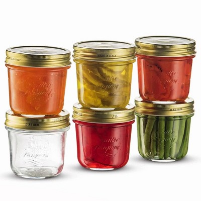 Bormioli Rocco Quattro Stagioni Set of 6 Clear Airtight Mason Jars, Made from Food Safe Durable Glass, Made in Italy