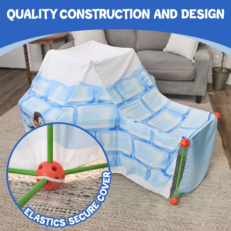 Attatoy Ultimate Play Fort Kit 83pc Set; Stick and Ball Fort Building Kit w/ 3 Play Tent Covers, 3 of 9