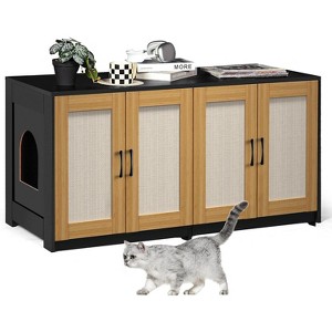 47.2" Large Wood Hidden Kitty Furniture TV Stand with Sisal Doors,Double Room Litter Box Enclosure,Multi Litter Box Cabinet for 2 Cats - 1 of 4