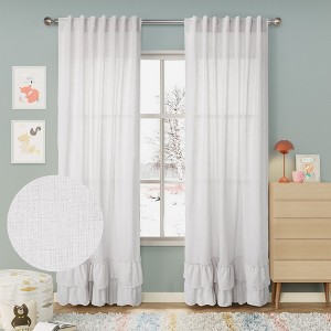 Awesome Home  Textured Double Ruffle Rod Pocket Curtains Pair - 1 of 4