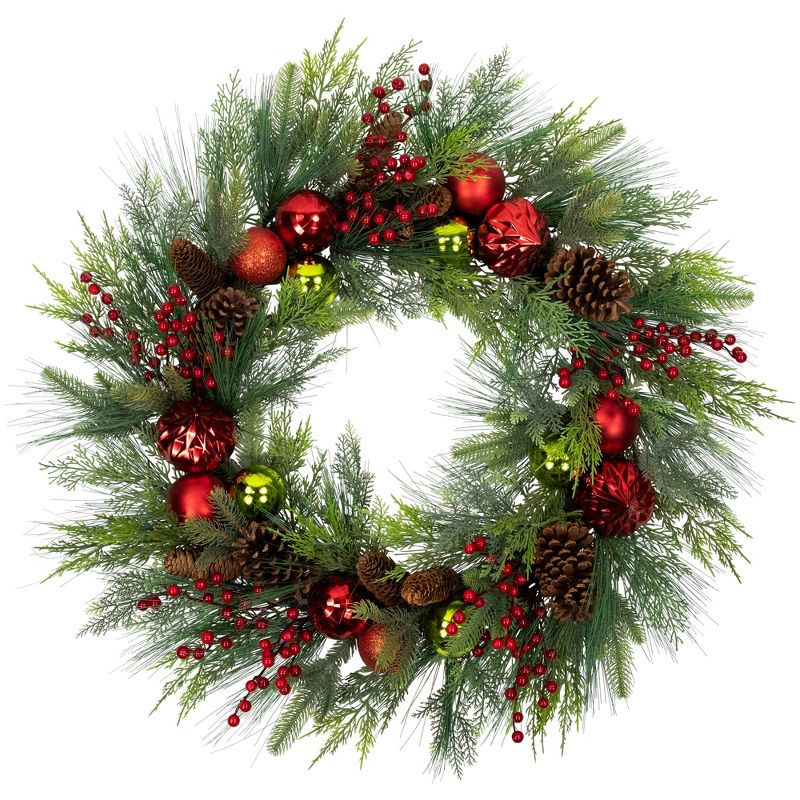 Northlight Real Touch™ Berries, Pinecones and Ornaments Artificial Christmas Wreath - 36" - Unlit, 1 of 10