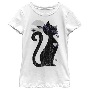 Girl's Lost Gods Halloween Full Moon Cat Heart T-Shirt - 1 of 4