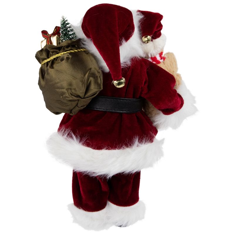 Northlight 12" Traditional Santa Claus Christmas Figure with Teddy Bear and Gift Bag, 5 of 6