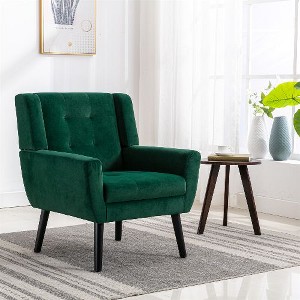 CAVINAS Modern Ergonomics Accent Chair, Soft Linen Material Living Room Chair with Black Legs and Backrest - 1 of 4