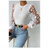 Coolmee Women's Tops Floral Print Balloon Long Sleeve Top Shirts Slim Knit Ribbed Tops Blouses - 3 of 4