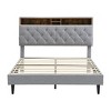 NicBex Queen/King Bed Frame,Upholstered Platform Bed Frame with Button-Tufted Linen Headboard,USB Ports,2 Side Pockets,Bedframe No Box Spring Needed - 2 of 4