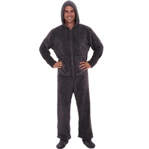 ADR Men's Plush Fleece One Piece Hooded Footed Zipper Pajamas Set, Soft Adult Jumpsuit PJs with Hood - 1 of 4