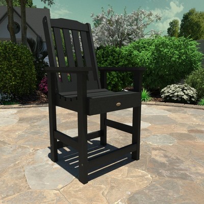 Elegant Lehigh Black Poly Resin Outdoor Counter Height Armchair