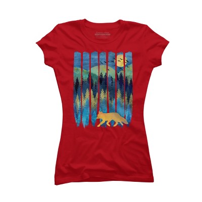 Junior's Design By Humans Fox Forest Night By Maryedenoa T-Shirt