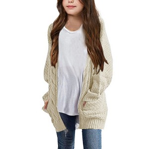Cardigan for Girls Open Front Sweater Long Sleeve Loose Fit Sweater Jacket,Beige - L - 1 of 4