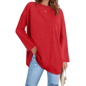 Imily Bela Women's Oversized Long Sleeve Crewneck Tunic Tops Soft Casual Loose Blouse - 1 of 4
