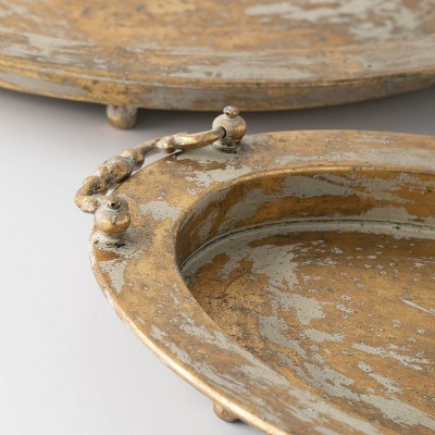 Small Gold Rustic Metal Oval Tray Set