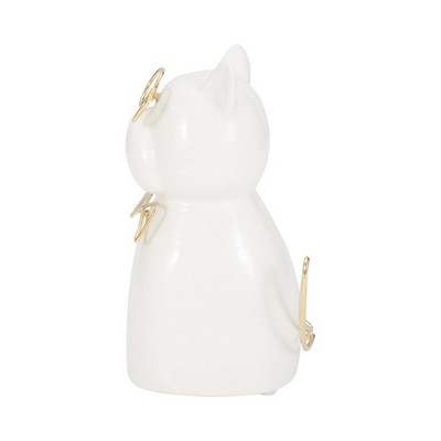 Sagebrook Home Ceramic Puppy with Glasses and Bow Tie Figurine - Contemporary White and Gold Dog Sculpture for Home or Office