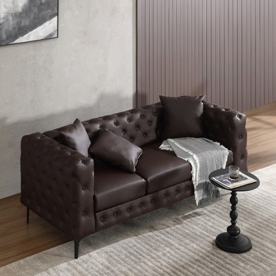 80.75 in. Contemporary Couch Square Arm 3-Seater Removable Cushions Sofa-Morden Fort