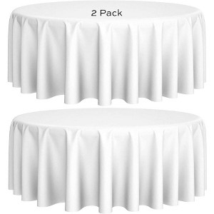 White Classic Premium 100% Polyester Round Tablecloths, 200 GSM Washable Fabric Stain and Wrinkle Resistant Round Table Covers Set of 2 - 1 of 4