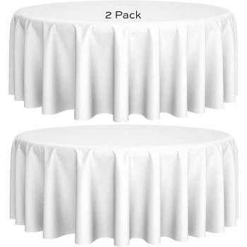 White Classic Premium 100% Polyester Round Tablecloths, 200 GSM Washable Fabric Stain and Wrinkle Resistant Round Table Covers Set of 2