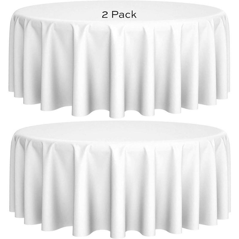 White Classic Premium 100% Polyester Round Tablecloths, 200 GSM Washable Fabric Stain and Wrinkle Resistant Round Table Covers Set of 2, 1 of 6