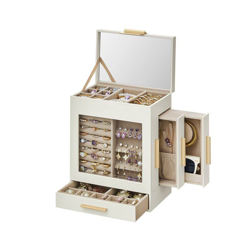 SONGMICS 5-Tier Jewelry Box with Glass Window Jewelry Storage Organizer with 3 Side Drawers & Big Mirror, 1 of 6