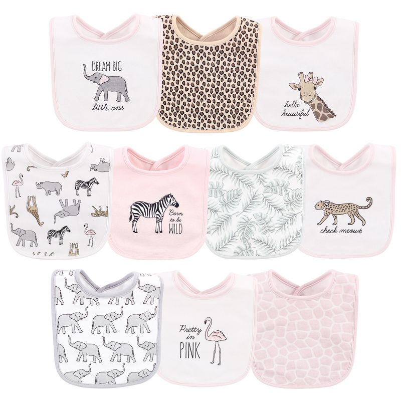 Hudson Baby Infant Girl Cotton Bibs, Modern Pink Safari, One Size, 1 of 4