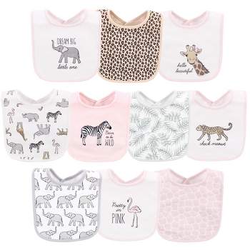 Hudson Baby Infant Girl Cotton Bibs, Modern Pink Safari, One Size