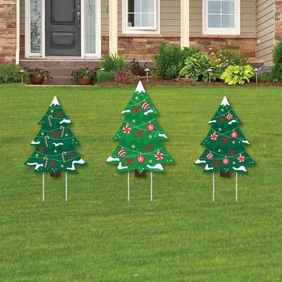 Big Dot of Happiness Snowy Christmas Trees - Outdoor Lawn Sign Decorations with Stakes - Classic Holiday Party Yard Display - 3 Pieces