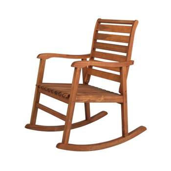 Carey Modern Slat-Back Acacia Wood Patio Outdoor Rocking Chair - JONATHAN Y
