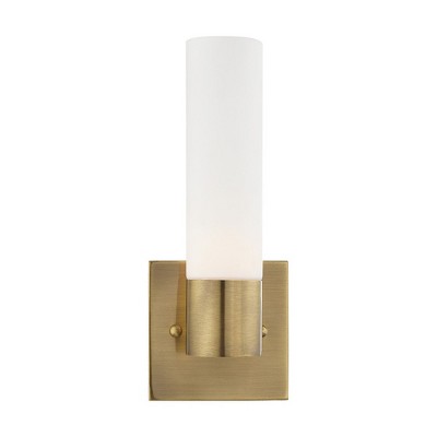 Antique Brass 11" Wall Sconce with Opal Glass