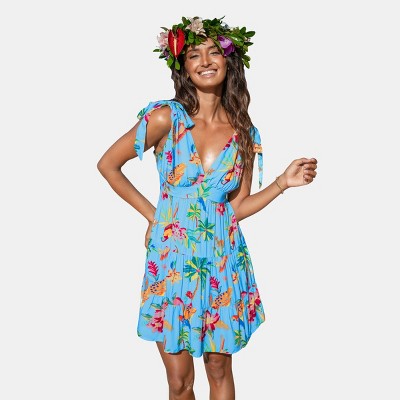 Women's Parrot and Palm Bright Tropical Mini Dress - Cupshe