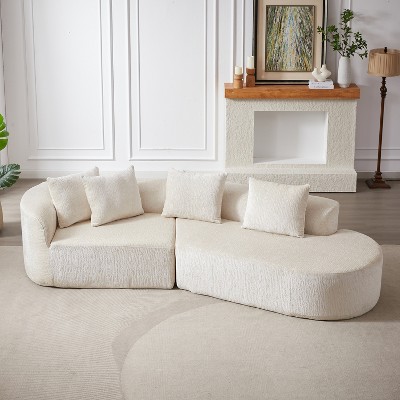 GDFStudio Ivy 114" Chenille Upholstered Curved Sectional Sofa with 4 Pillows