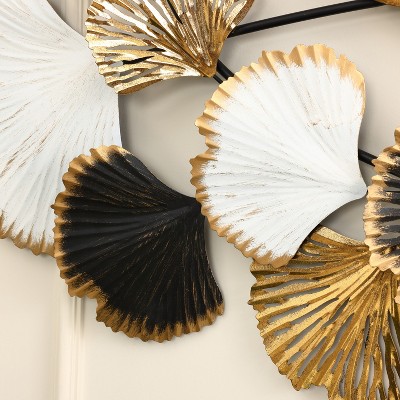 LuxenHome White, Black, and Gold Metal Ginkgo Leaves Wall Sculpture