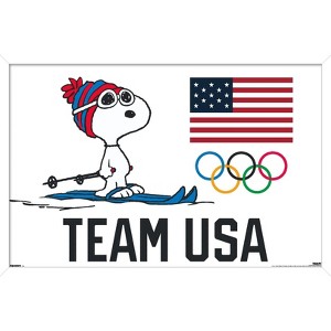 Trends International Team USA x Peanuts – Snoopy Cross-Country Skis Framed Wall Poster Prints - 1 of 4
