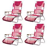 Ostrich Altitude 3-in-1 16 Inch Reclining Beach Chair with 5 Adjustable Chair Positions, Carrying Straps and Cupholder, Pink (4 Pack)