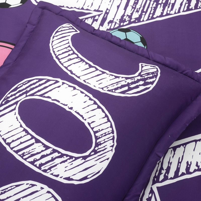 Kids' Girls Soccer Kick Reversible Oversized Comforter Bedding Set - Lush Décor, 5 of 9