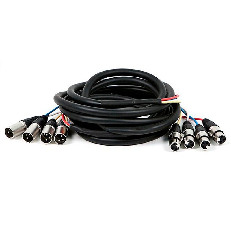 Monoprice 4-Channel XLR Male to XLR Female Snake Cable Cord - 15 Feet- Black/Silver With Metal Connector Housings Plastic And Rubber Cable Boots, 1 of 4