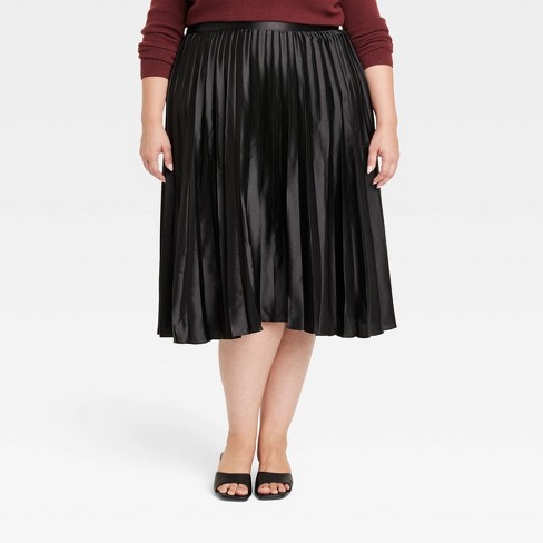 Black pleated hotsell midi skirt satin