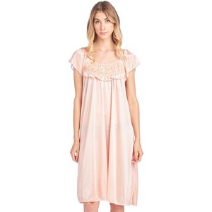 Casual Nights Women's Cap Sleeve Flower Silky Tricot Nightgown - 1 of 4
