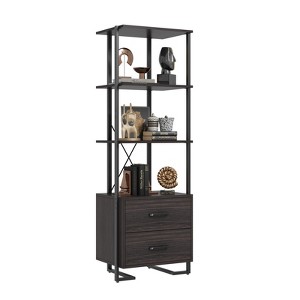 4-Tier Bookshelf with Drawers and Open Shelves 70.9 Inch Tall Storage Bookcase for Living Room Bedroom Office - 1 of 4