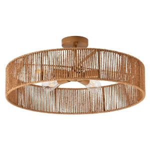 PAKOKULA Boho 5-Lights Drum Rattan Rustic Semi-Flush Mount Ceiling Light - 1 of 4