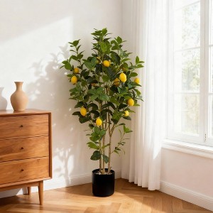 Artificial Lemon Tree, 5ft Tall Floor Faux Lemon Plastic Plant in Black Pot, Fake Lemon Fruit Silk Tree for Indoor Home Decor Office Living Room - 1 of 4