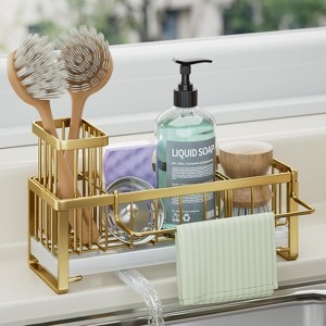 Sponge Holder for Kitchen Sink, Self-draining Sink Caddy with Brush and Dishcloth Holders, Stainless - 1 of 4