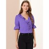 INSPIRE CHIC Women's Ruffle V Neck Puff Sleeve Summer Casual Chiffon Peasant Top - 2 of 4