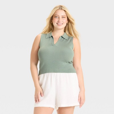 Women's Polo Collar Pullover Sweater Tank - A New Day™