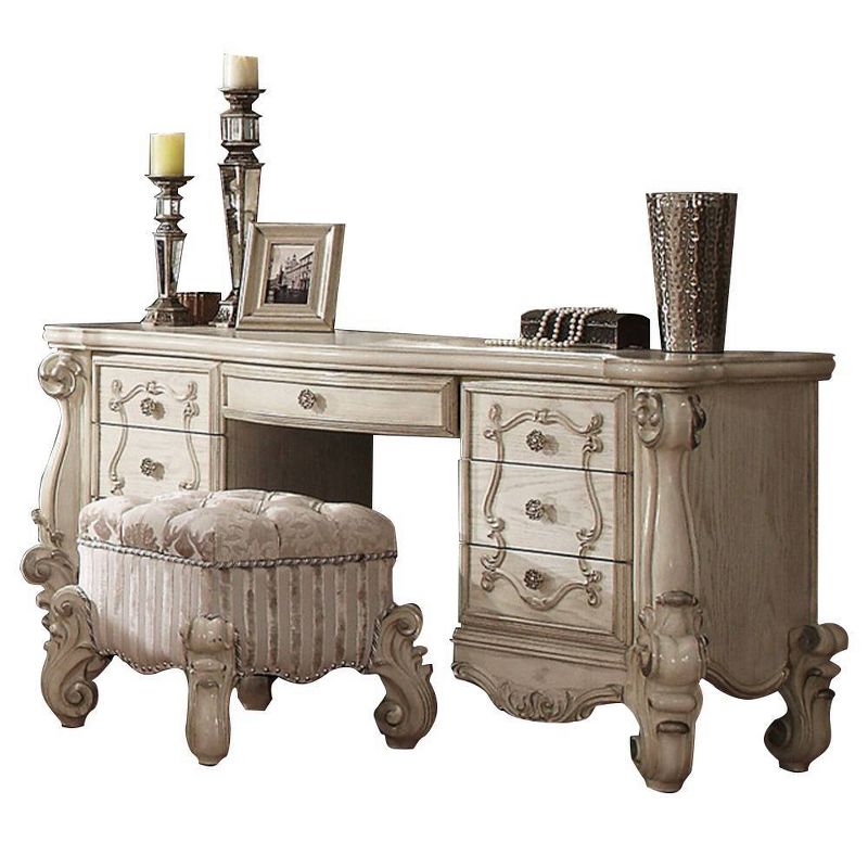 65&#34; Vendome Vanity Table Beige Synthetic Leather and Antique Silver Finish - Acme Furniture, 4 of 6