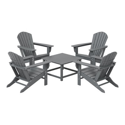 WestinTrends Dylan 5-Piece Outdoor Patio HDPE Adirondack Chair With Square Coffee Table Conversation Set