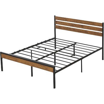 Queen Size Bed Frame with Wood Headboard, Strong Metal Support, Under-Bed Storage, Noise-Reducing Design, No Box Spring Needed