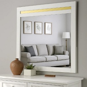 Royal Hampton 41 Inch Dresser Mirror, Modern Glam White with Gold Acrylic Accents - 1 of 4