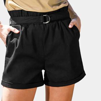 Women's Black Belted Pocket Shorts - Cupshe