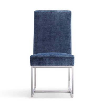 High-Back Blue Velvet Upholstered Arm Chair with Metal Frame