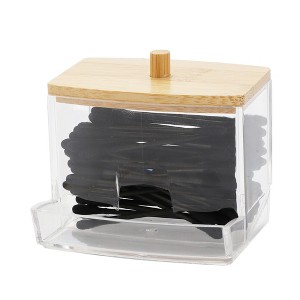 Unique Bargains Acrylic Bamboo Wood Cotton Swab Jar Clear Wood Color - 1 of 4