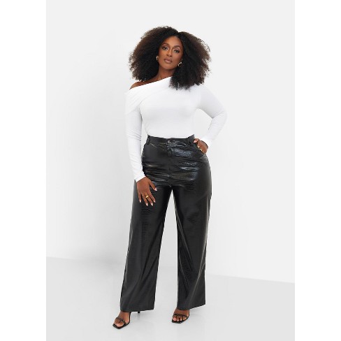 Rebdolls Women's Rumi Vegan Leather Croc Wide Leg Pants - Black - Large